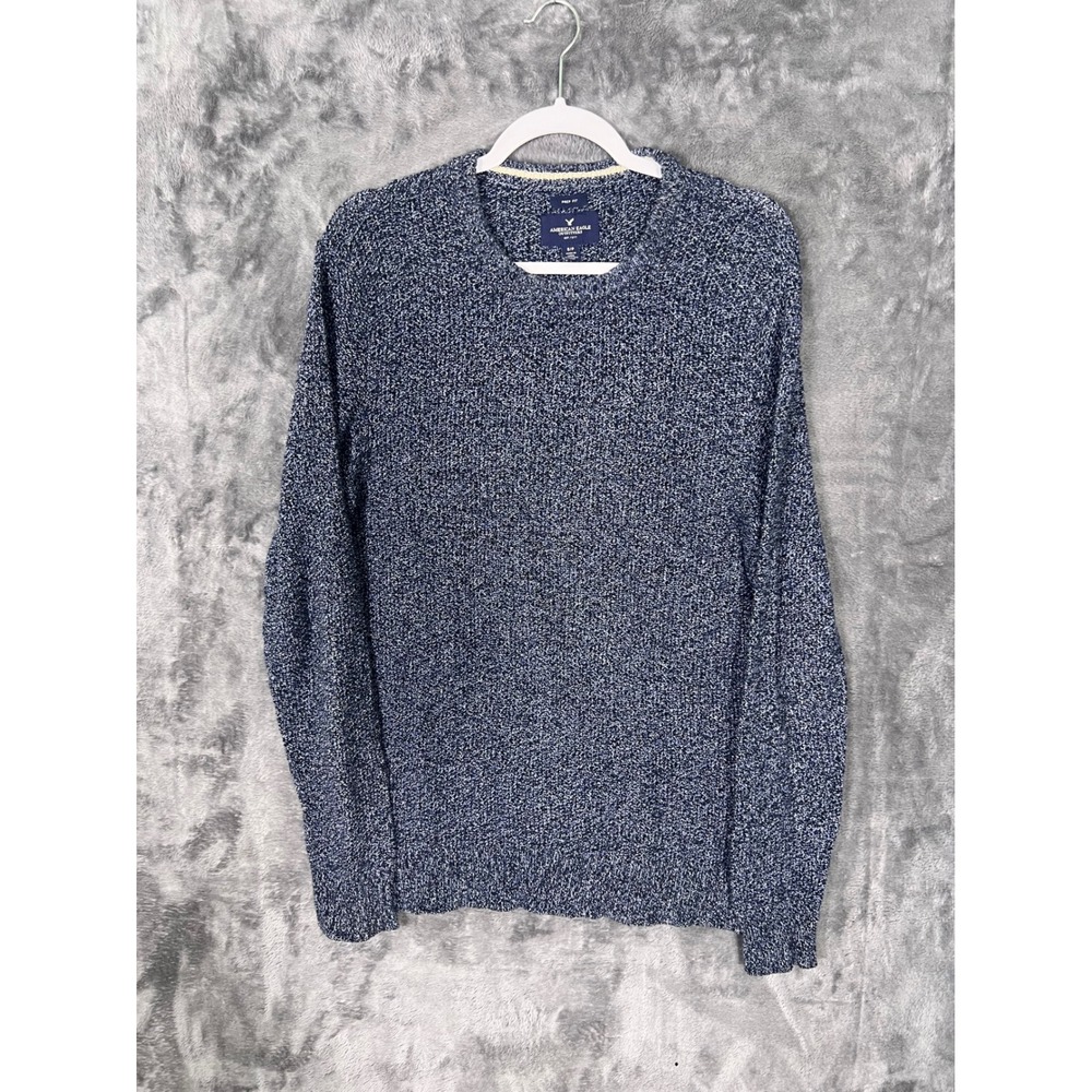 American Eagle Outfitters Mens Small Prep Fit Marled Navy Blue Crew Neck Sweater